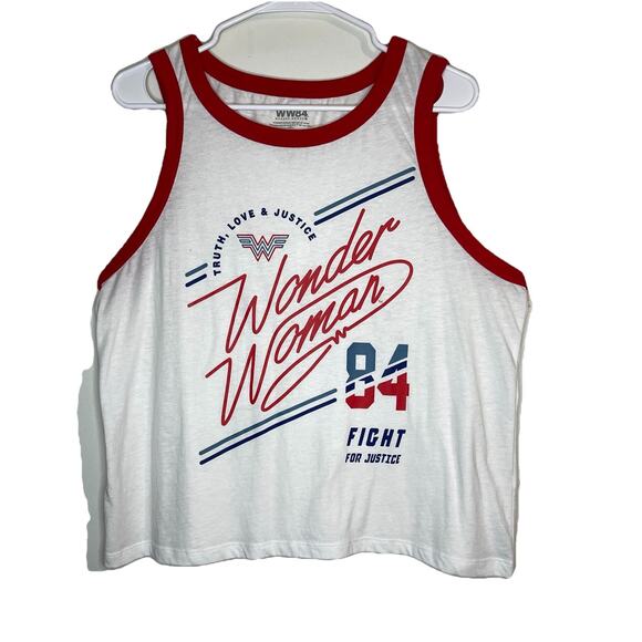 DC Comics Tops - Wonder Woman 1984 Tank Top WW84 Graphic Red Trim White Sleeveless Shirt 2XL
